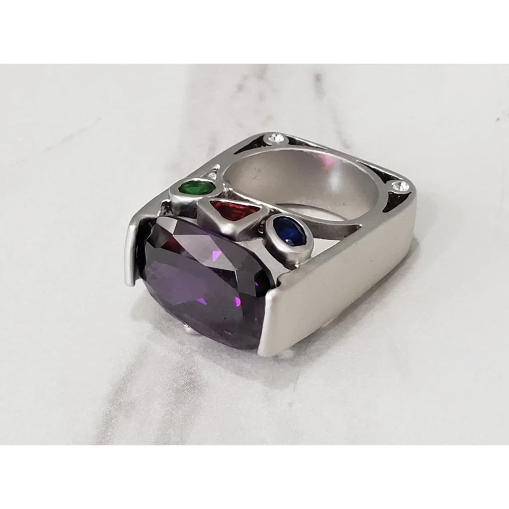 SIZE 5 Cocktail Statement Ring Geometric Art Deco Wearable Art Rainbow Chunky
